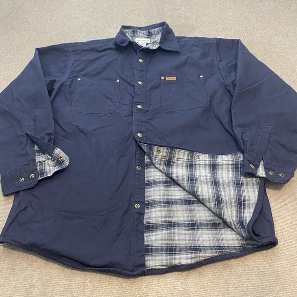VTG Carhartt Flannel Lined Shirt Shacket Mens Large S296 MDT Canvas Workwear - Picture 1 of 9
